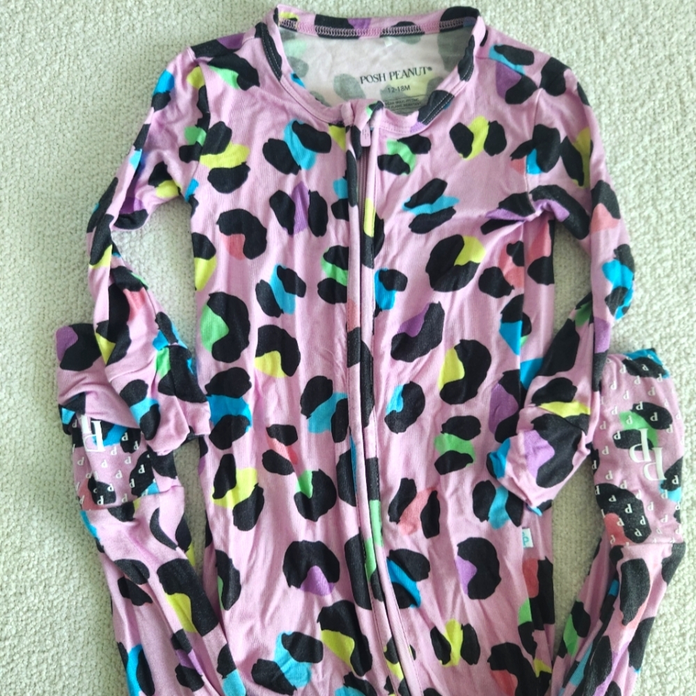 Posh Peanut Leopard Print Zippered Bamboo Pajamas 12-18M
